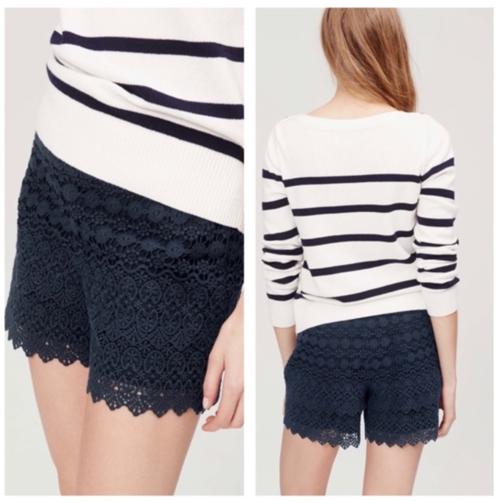 LOFT Navy Lace Tiered Scallop Riviera Shorts